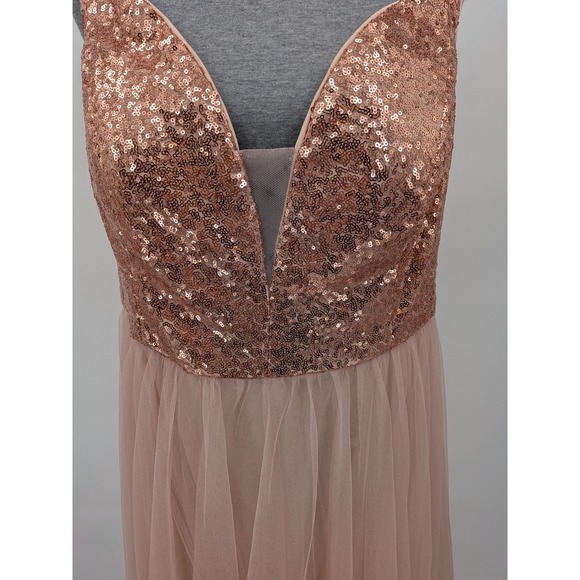 Prom Elegant Wedding Glam Formal Rose Gold Pink Sequin Tulle Maxi 2X (18) Dress - Picture 4 of 10